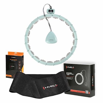 Súprava masážna hula hoop HMS HHM14 so závažím a počítadlom a zoštíhľujúceho pásu BR163 zelená