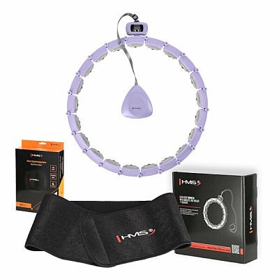 Súprava masážna hula hoop HMS HHM14 so závažím a počítadlom a zoštíhľujúceho pásu BR163 fialová
