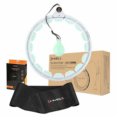 Súprava masážna hula hoop HMS HHW06 so závažím a počítadlom a zoštíhľujúceho pásu BR163 zelená