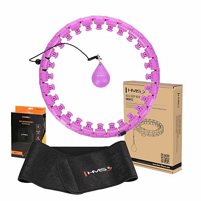 Súprava masážna hula hoop HMS HHW12 PLUS Size so závažím a zoštíhľujúceho pásu BR163 fialová