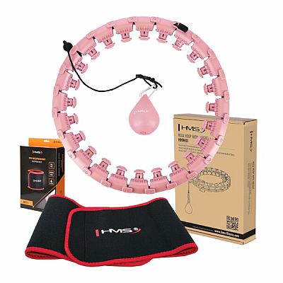 Súprava masážna hula hoop HMS HHW01 so závažím a zoštíhľujúceho pásu BR163 ružová