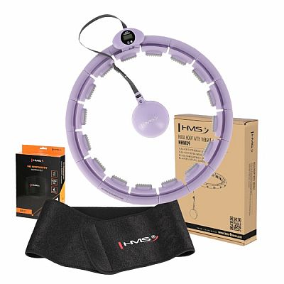 Súprava masážna hula hoop HMS HHW09 so závažím a počítadlom a zoštíhľujúceho pásu BR163 fialová