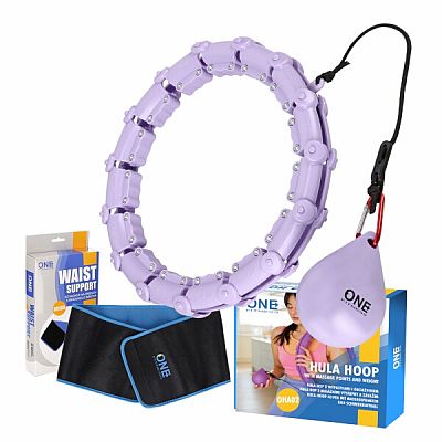 Súprava masážna hula hoop ONE Fitness OHA02 so závažím a zoštíhľujúceho pásu BR160 fialová