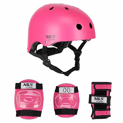 Kask z ochraniaczami NILS Extreme MR290+H230 różowy