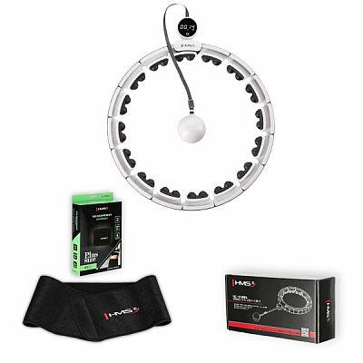 Súprava masážna hula hoop HMS HHM16 biela so závažím, magnetmi a počítadlom a zoštíhľujúceho pásu BR163 PLUS SIZE