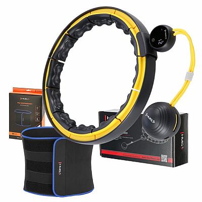 Súprava masážna hula hoop so závažím HMS HHM21 a zoštíhľujúceho pásu BR1313 čierna/žltá