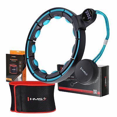 Súprava masážna hula hoop so závažím HHM17 a zoštíhľujúceho pásu BR163 čierna/tyrkysová