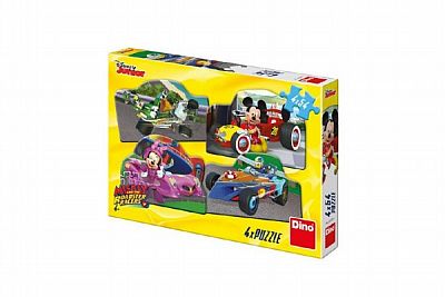 Puzzle Mickey a Minnie na závodoch 4x54 dielikov 19x13cm v krabici 27x19x4cm