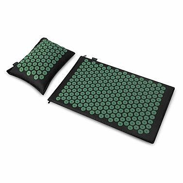 Spokey AKUMAT Masážny set: podložka s výstupkami, inšpirovaná akupresúrou + vankúš, 66 x 42 cm, zelený