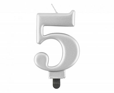 Sviečka narodeninová číslica 5 metalická strieborná