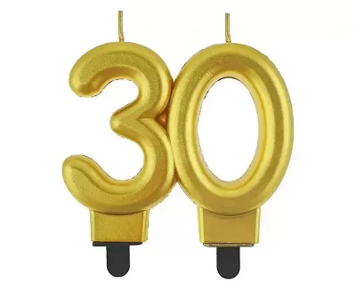 Sviečka narodeninová číslica 30 metalická zlatá