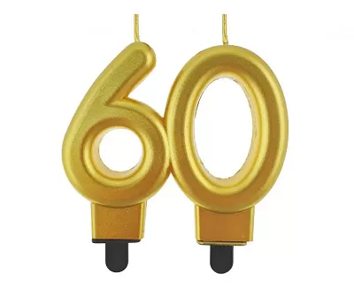 Sviečka narodeninová číslica 60 metalická zlatá