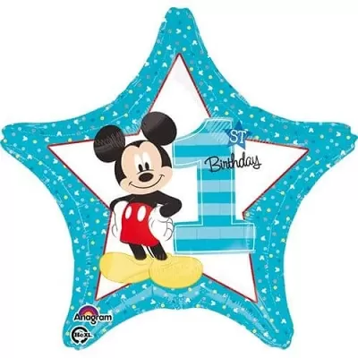 Foliový balonek hvězda 1st birthday Mickey 45 cm