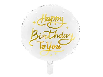 Fóliový balónik Happy Birthday - Biely so zlatým nápisom