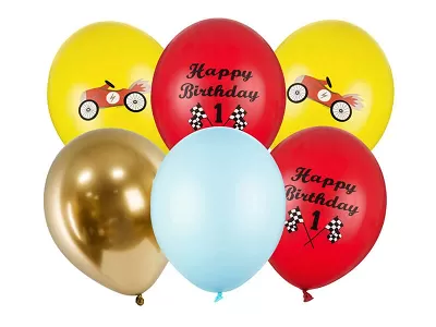 Latexové balóniky Happy Birthday - pretekárske autá 6 ks
