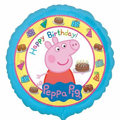 Foliový balónik Prasiatko Peppa Happy Birthday modrý - 43 cm