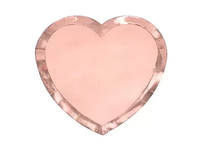 Papierové tanieriky v tvare srdca - metalické rose gold 21 cm