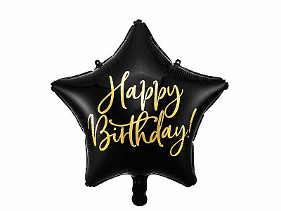 Fóliový balónik Happy Birthday - Čierna Hviezda 40 cm