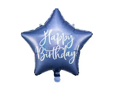 Fóliový balónik Happy Birthday - Modrá Hviezda 40 cm