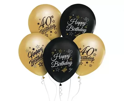 Latexové balonky metalické Happy Birthday s číslem 40 - 5 ks