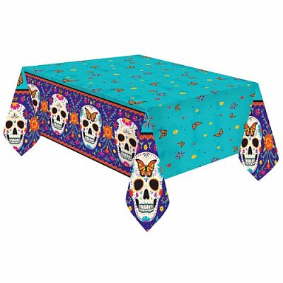 Papierový párty obrus halloween - Day of the dead - tyrkys 120 x 180 cm
