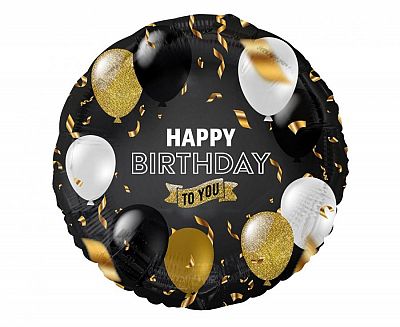 Fóliový balónik okrúhly čierny Happy Birthday To You 45 cm