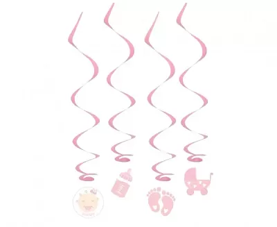 Závěsné spirály papír-folie Baby girl 60 cm - 4 ks