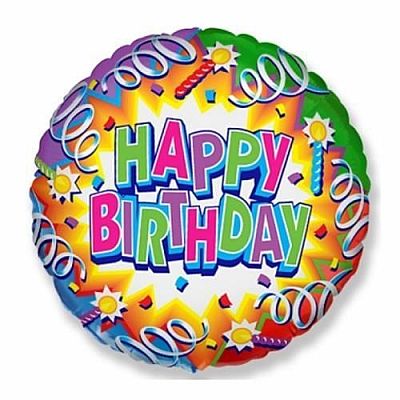 Foliový balónik Happy Birthday serpentíny 45cm - Nebalený