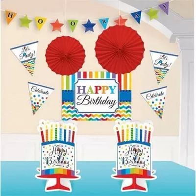 Dekoračná sada Happy Birthday - Farebné vlnky a prúžky10 ks