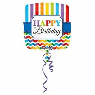 Fóliový balónik vlnky a prúžky Happy Birthday 43 cm