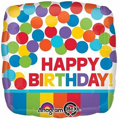 Fóliový balónik s bodkami a prúžkami Happy Birthday 43 cm
