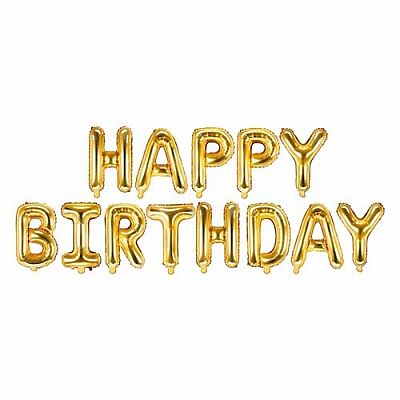 Fóliový nápis HAPPY BIRTHDAY v zlatej farbe 340 x 35 cm