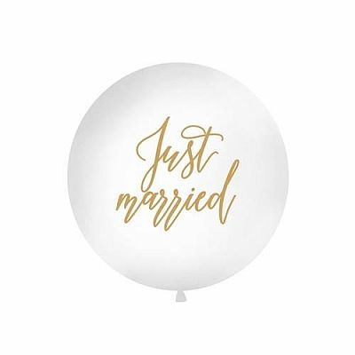 Obrí nafukovací balón biely "Just married" - 1 m