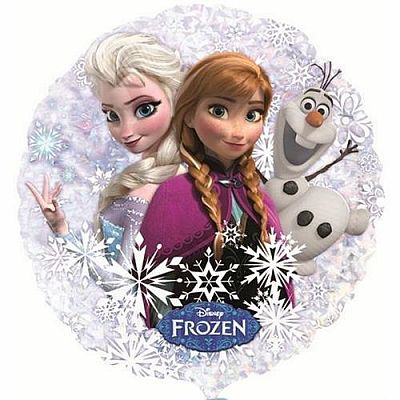 Fóliový holografický balónik Frozen - Anna a Elsa s Olafom 45 cm - Nebalený