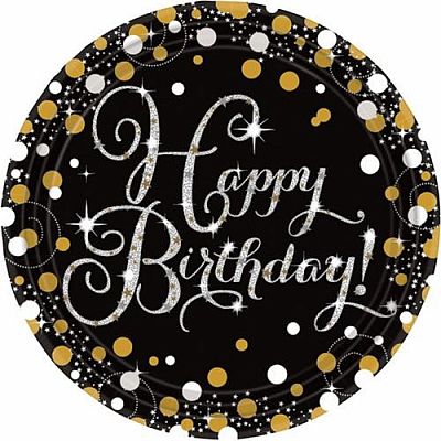 Papierové taniere Luxus Gold Happy Birthday 23 cm - 8 ks