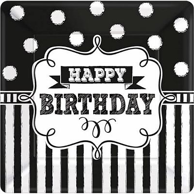 Papierové taniere Retro party Happy Birthday 25 cm - 8 ks