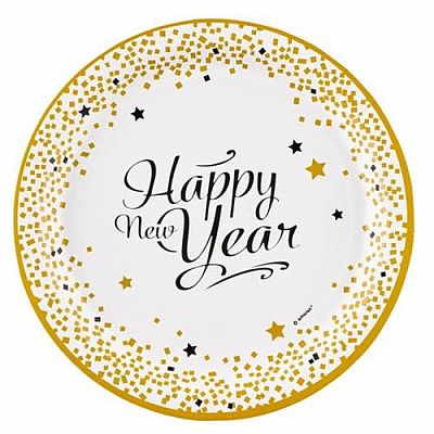 Papierové taniere Happy New Year 23 cm - 8 ks
