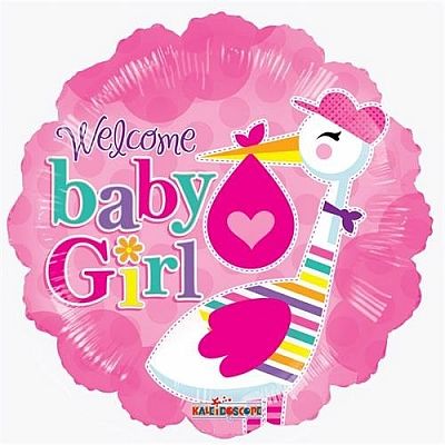 Fóliový balónik s bocianom Welcome baby girl 46 cm