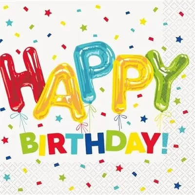 Papierové párty obrúsky konfetové Happy Birthday 16 ks