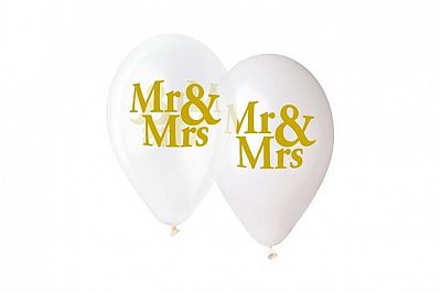 Svadobné balóniky s potlačou Mr a Mrs 33 cm - 6 ks