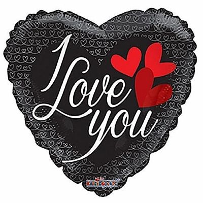 Fóliový balónik srdca - čierne - I love you 46 cm