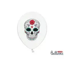 Latexové balóniky biele Dia de los Muertos 6 ks