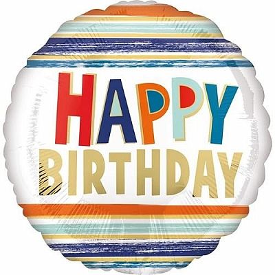 Fóliový balónik s pruhmi - Happy Birthday 43 cm