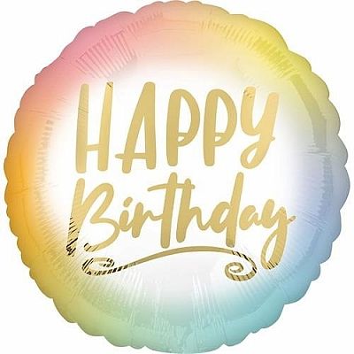 Fóliový balónik ombre - zlatý nápis Happy Birthday 45 cm