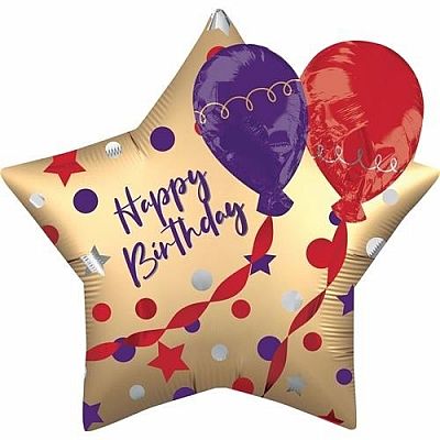 Fóliový balónik saténová hviezda s balónikmi Happy Birthday 71 cm