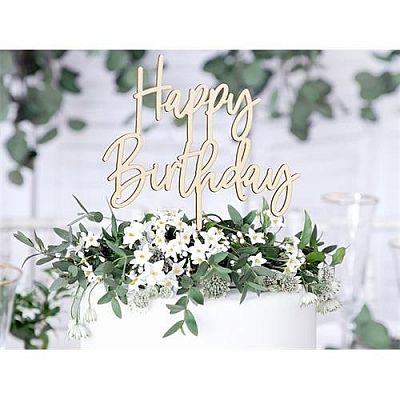 Drevený nápis Happy Birthday na tortu 15 x 16 cm