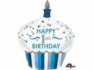 Fóliový balónik Cupcake - 1. narodeniny modrý 73 x 91cm
