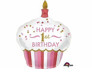 Fóliový balónik Cupcake - 1.narodeniny ružový 73 x 91cm