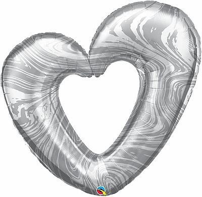 Fóliový balónik Srdce - Strieborné marble 107cm