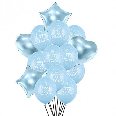 Balonkový buket Happy Birthday Modrý - 14 ks